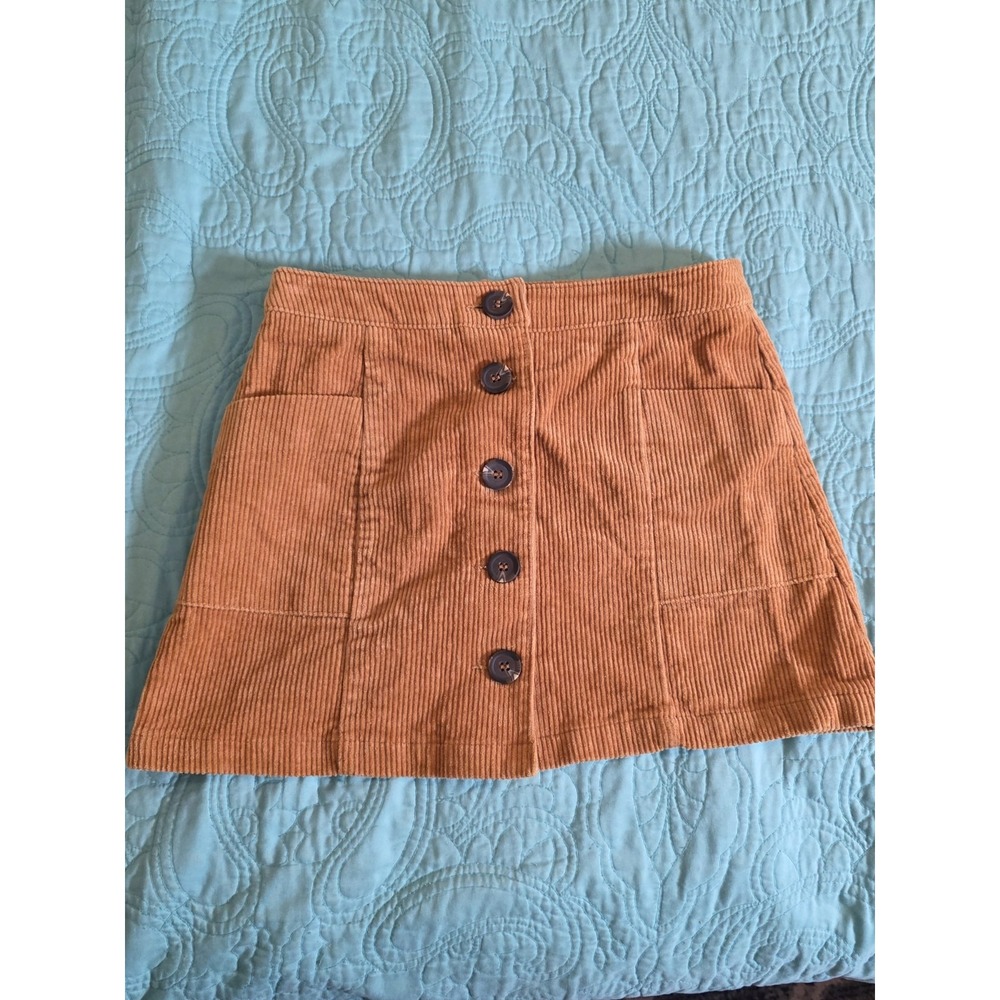Chloe & Katie Size Medium Tan/ Burnt Orange Corduroy Button Front Pkt Mini Skirt
